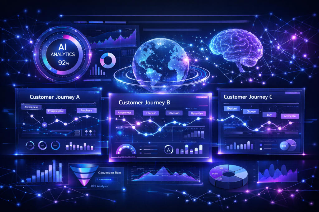 AI solutions dashboard showing hyper-personalised marketing analytics and customer data visualisation