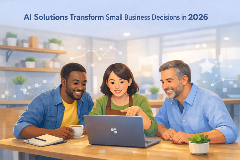 Small business owners using resource-efficient AI solutions for data-driven decision making in 2026