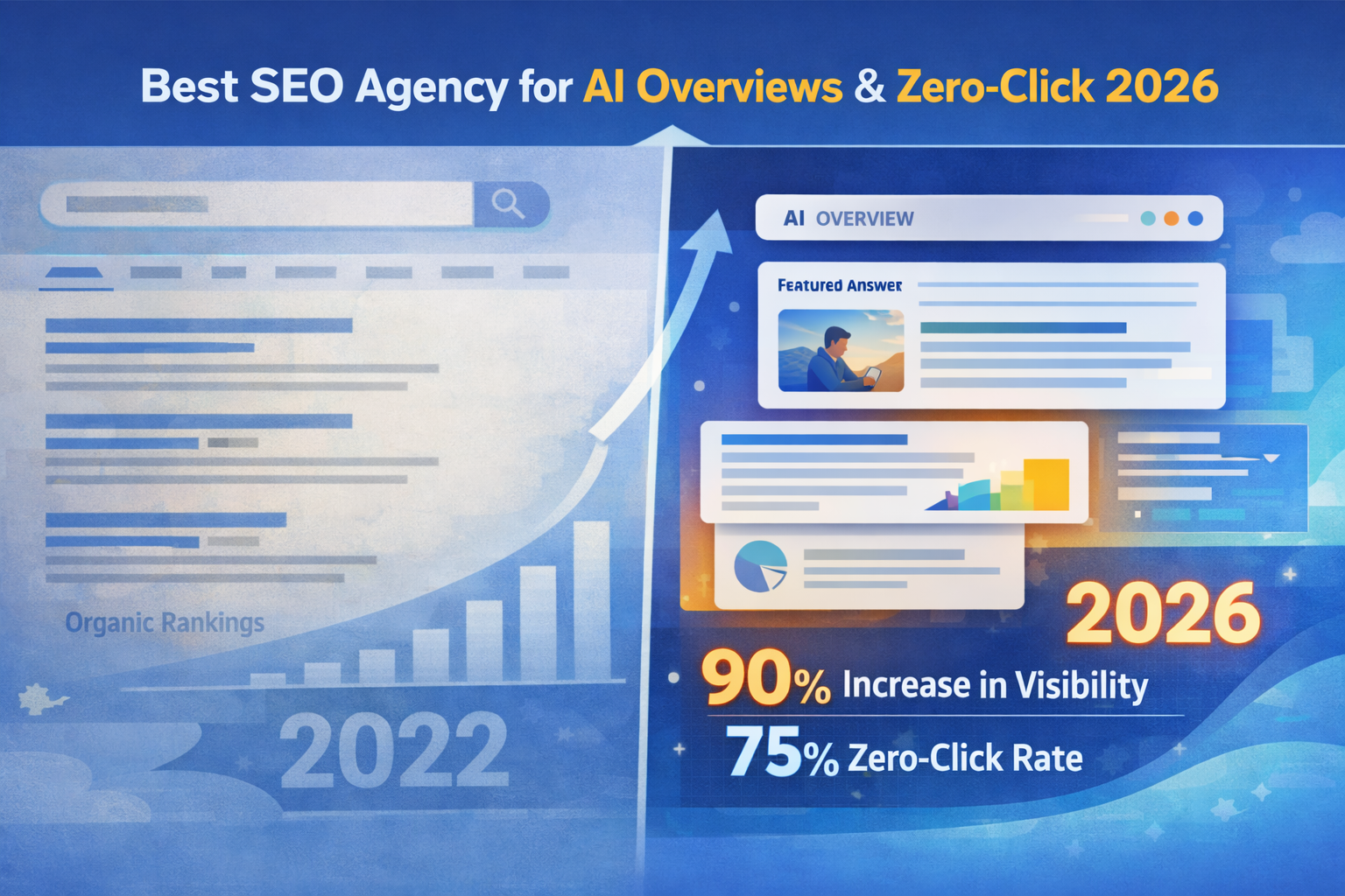 SEO agency expertise comparison showing traditional search results versus AI Overviews and zero-click search interfaces for 2026 digital marketing strategy